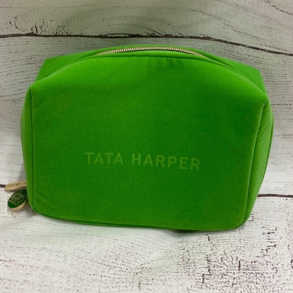 Tata Harper Green Make Up Cosmetic Travel Bag with gold zipper OS - Picture 2 of 10